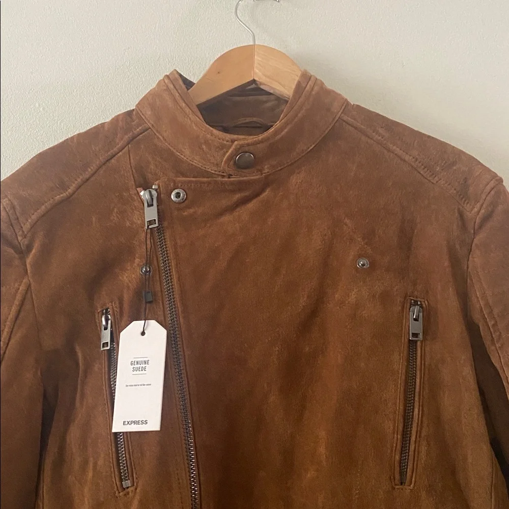 NWT EXPRESS Genuine Suede leather Peccary Quilted Biker Jacket size M
